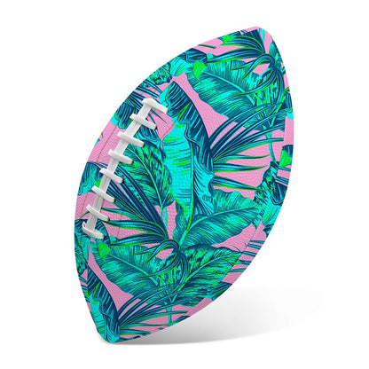 Pink Teal Tropical Leaf Pattern Print Rugby Ball