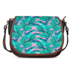 Pink Teal Tropical Leaf Pattern Print Saddle Bag