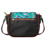 Pink Teal Tropical Leaf Pattern Print Saddle Bag