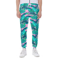 Pink Teal Tropical Leaf Pattern Print Joggers