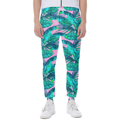 Pink Teal Tropical Leaf Pattern Print Scuba Joggers