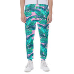 Pink Teal Tropical Leaf Pattern Print Scuba Joggers