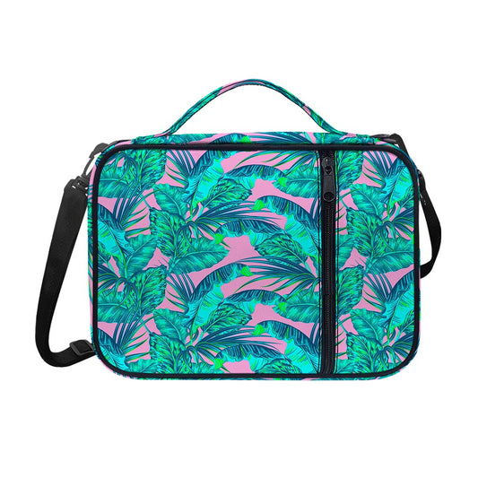 Pink Teal Tropical Leaf Pattern Print Shoulder Strap Bible Bag