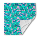 Pink Teal Tropical Leaf Pattern Print Silk Bandana