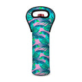 Pink Teal Tropical Leaf Pattern Print Single Neoprene Wine Tote