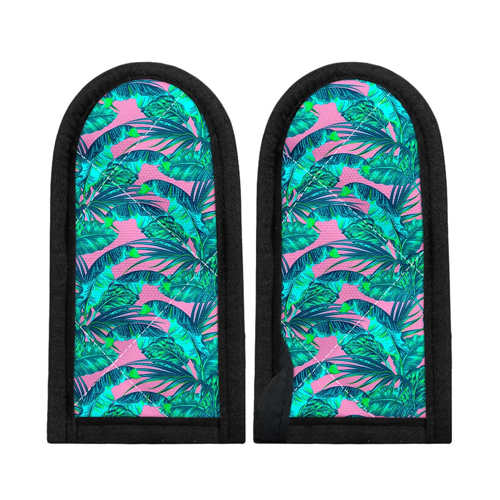 Pink Teal Tropical Leaf Pattern Print Skillet Handle Cover