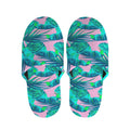Pink Teal Tropical Leaf Pattern Print Slippers