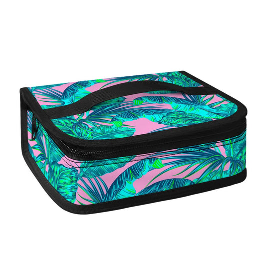 Pink Teal Tropical Leaf Pattern Print Small Lunch Bag