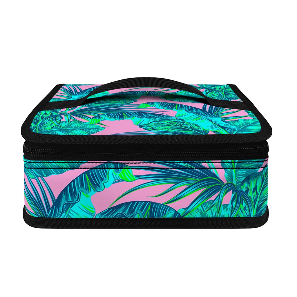 Pink Teal Tropical Leaf Pattern Print Small Lunch Bag