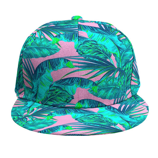 Pink Teal Tropical Leaf Pattern Print Snapback Cap