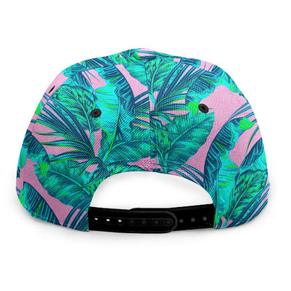 Pink Teal Tropical Leaf Pattern Print Snapback Cap