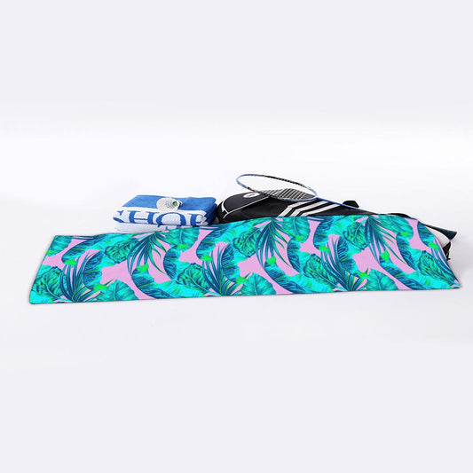Pink Teal Tropical Leaf Pattern Print Sports Towel