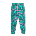 Pink Teal Tropical Leaf Pattern Print Sweatpants