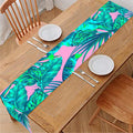 Pink Teal Tropical Leaf Pattern Print Table Runner