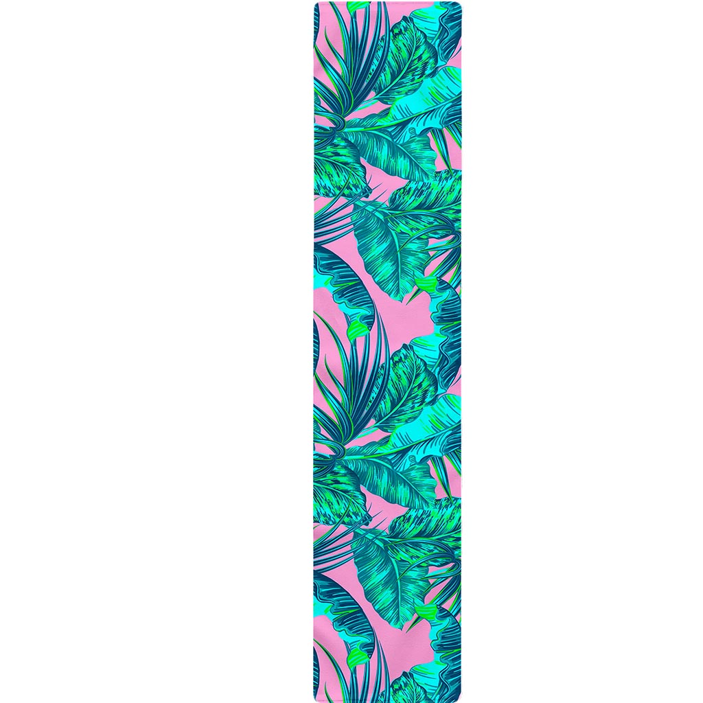Pink Teal Tropical Leaf Pattern Print Table Runner