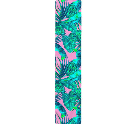 Pink Teal Tropical Leaf Pattern Print Table Runner