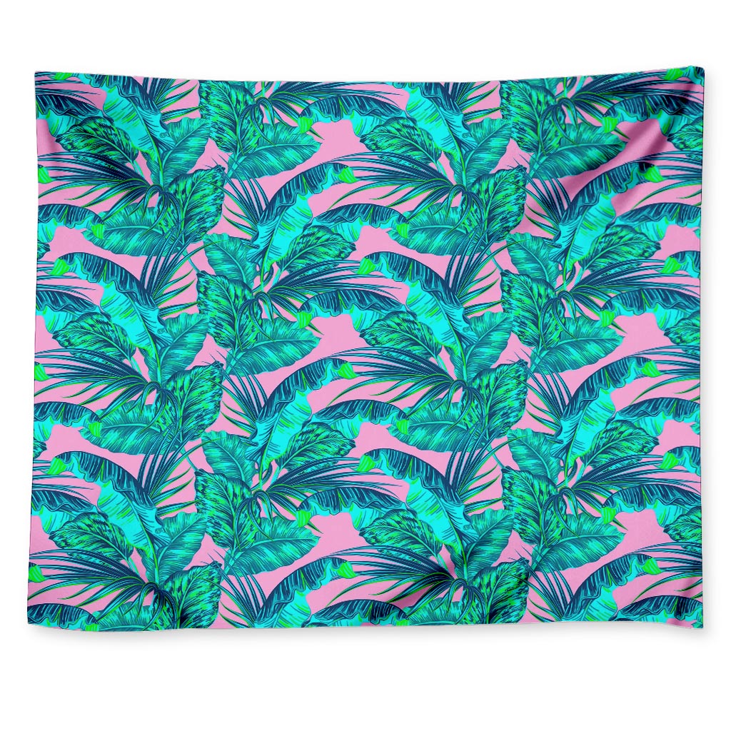 Pink Teal Tropical Leaf Pattern Print Tapestry