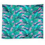 Pink Teal Tropical Leaf Pattern Print Tapestry