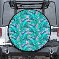 Pink Teal Tropical Leaf Pattern Print Tire Cover