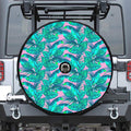 Pink Teal Tropical Leaf Pattern Print Tire Cover With Camera Hole