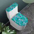 Pink Teal Tropical Leaf Pattern Print Toilet Lid And Tank Cover Set