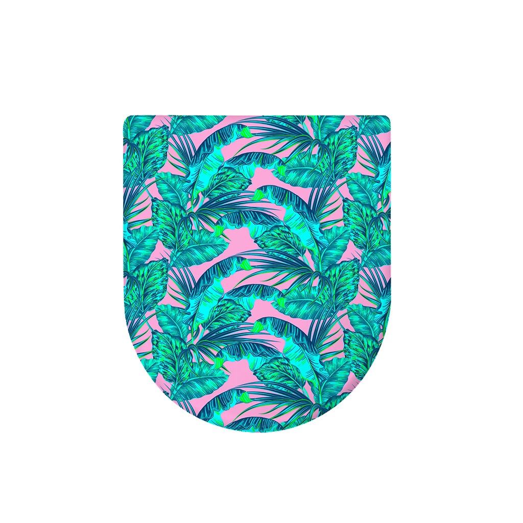 Pink Teal Tropical Leaf Pattern Print Toilet Lid Cover