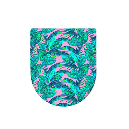 Pink Teal Tropical Leaf Pattern Print Toilet Lid Cover