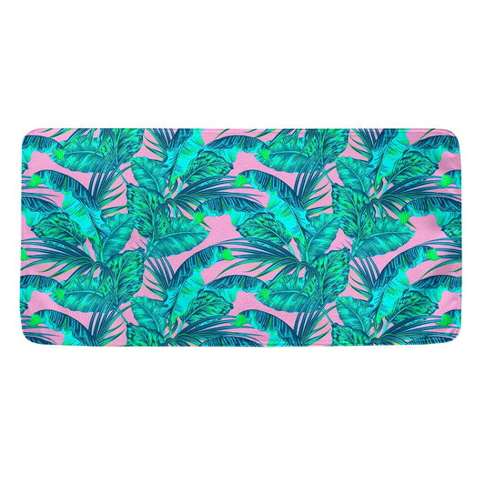 Pink Teal Tropical Leaf Pattern Print Towel
