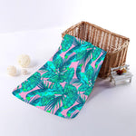 Pink Teal Tropical Leaf Pattern Print Towel