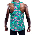 Pink Teal Tropical Leaf Pattern Print Training Tank Top