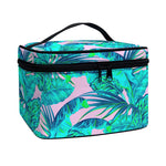 Pink Teal Tropical Leaf Pattern Print Travel Makeup Bag