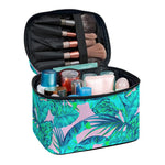 Pink Teal Tropical Leaf Pattern Print Travel Makeup Bag