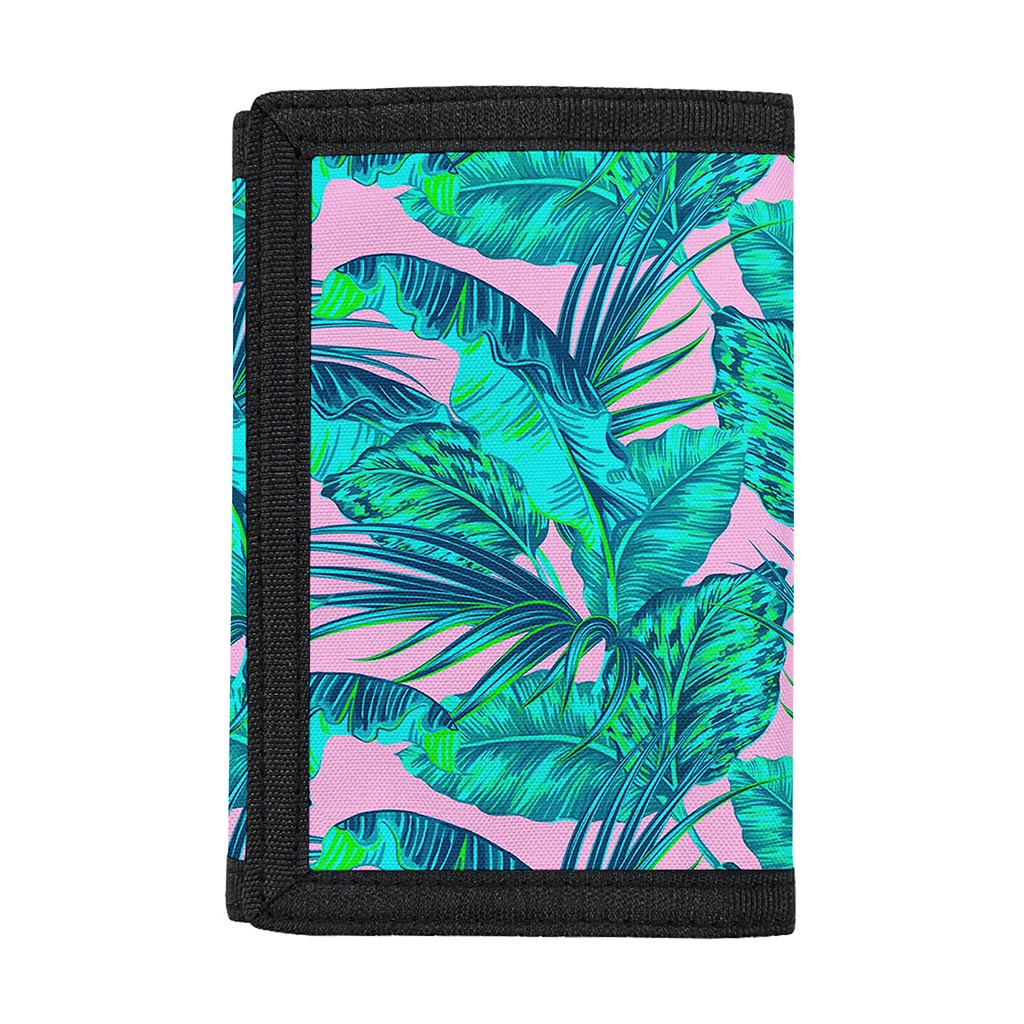 Pink Teal Tropical Leaf Pattern Print Trifold Wallet