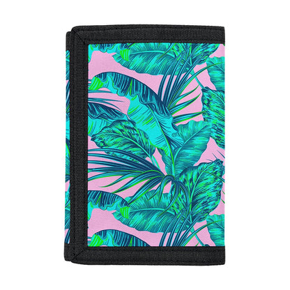 Pink Teal Tropical Leaf Pattern Print Trifold Wallet