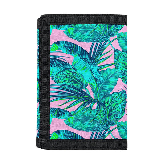 Pink Teal Tropical Leaf Pattern Print Trifold Wallet