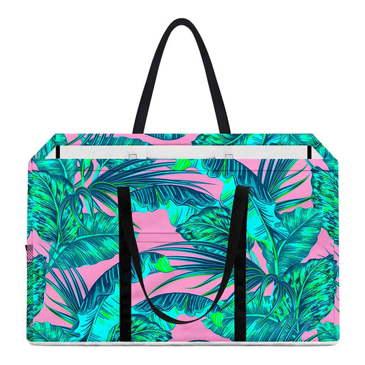 Pink Teal Tropical Leaf Pattern Print Utility Tote Bag