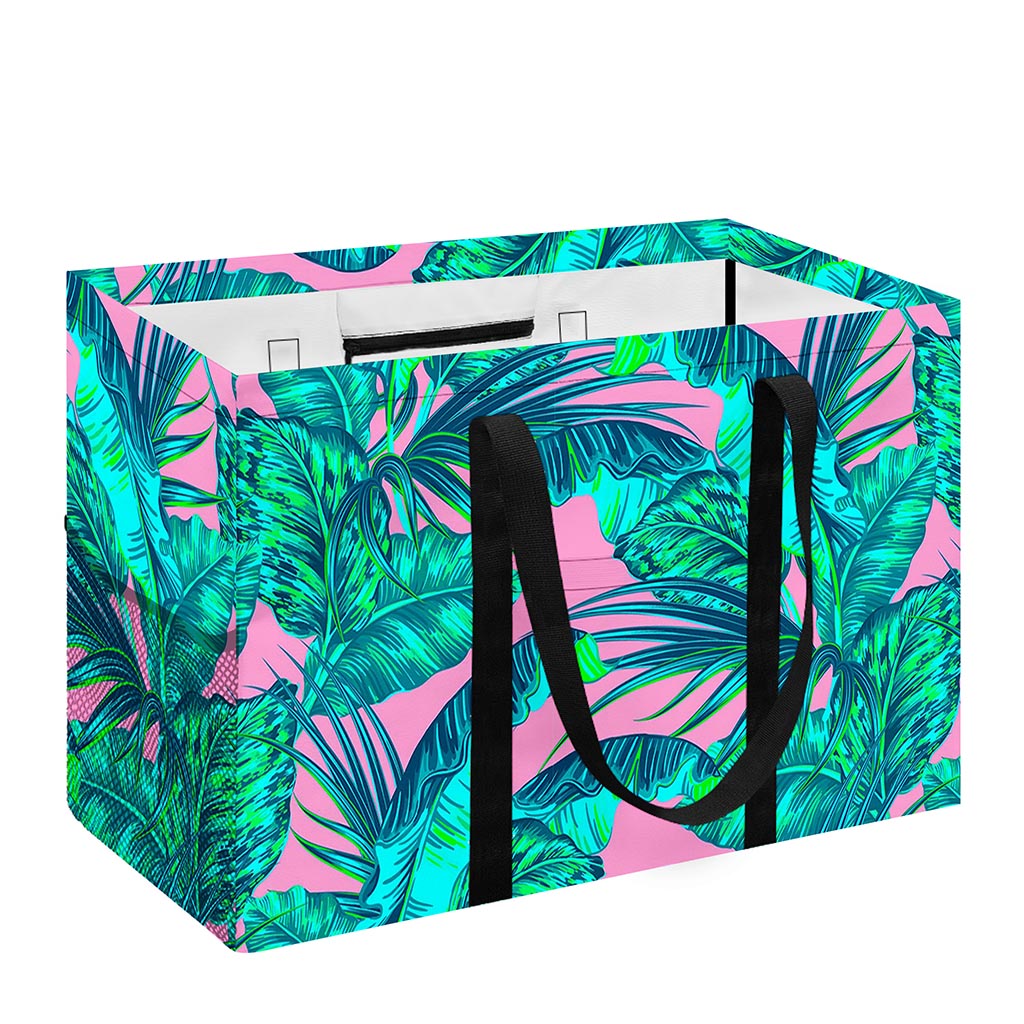 Pink Teal Tropical Leaf Pattern Print Utility Tote Bag