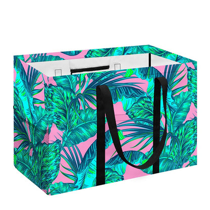 Pink Teal Tropical Leaf Pattern Print Utility Tote Bag