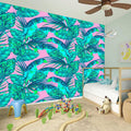 Pink Teal Tropical Leaf Pattern Print Wall Sticker