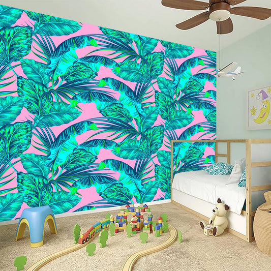 Pink Teal Tropical Leaf Pattern Print Wall Sticker