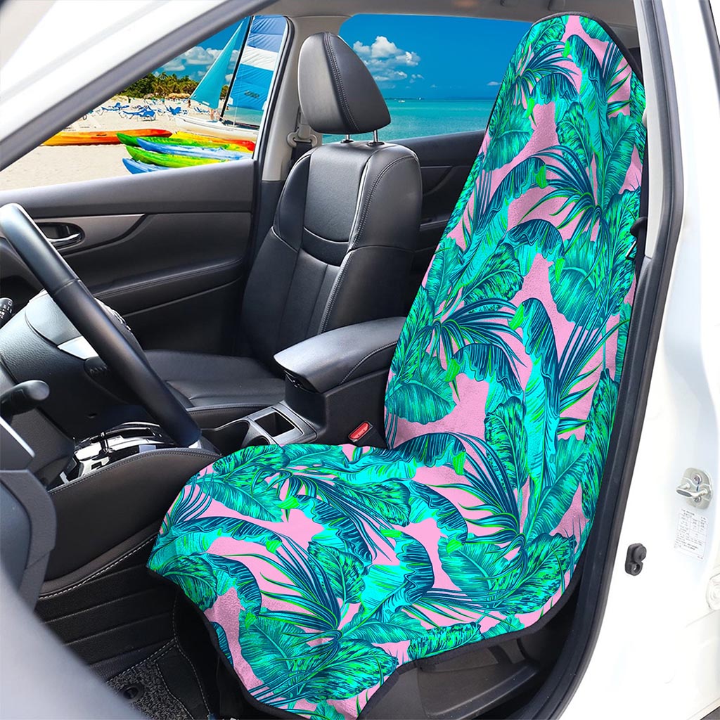 Pink Teal Tropical Leaf Pattern Print Waterproof Car Seat Cover