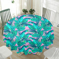 Pink Teal Tropical Leaf Pattern Print Waterproof Round Tablecloth