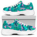 Pink Teal Tropical Leaf Pattern Print White Chunky Shoes