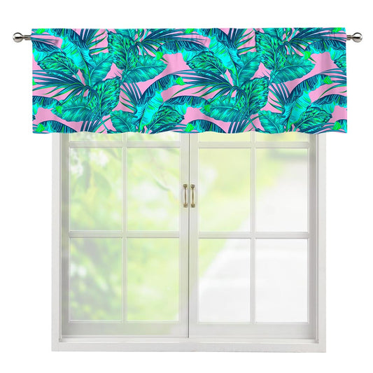 Pink Teal Tropical Leaf Pattern Print Window Valance