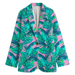 Pink Teal Tropical Leaf Pattern Print Women's Blazer
