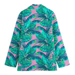 Pink Teal Tropical Leaf Pattern Print Women's Blazer