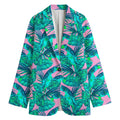 Pink Teal Tropical Leaf Pattern Print Women's Cotton Blazer
