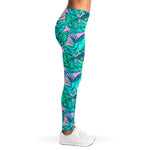Pink Teal Tropical Leaf Pattern Print Women's Leggings