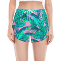 Pink Teal Tropical Leaf Pattern Print Women's Split Running Shorts