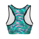 Pink Teal Tropical Leaf Pattern Print Women's Sports Bra